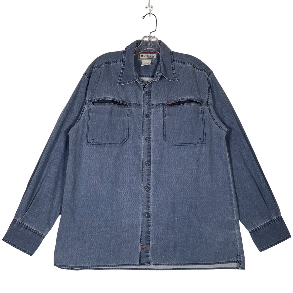 Columbia Shirt Mens L Blue Denim‎ Button Up Long Sleeve Western Workwear Casual